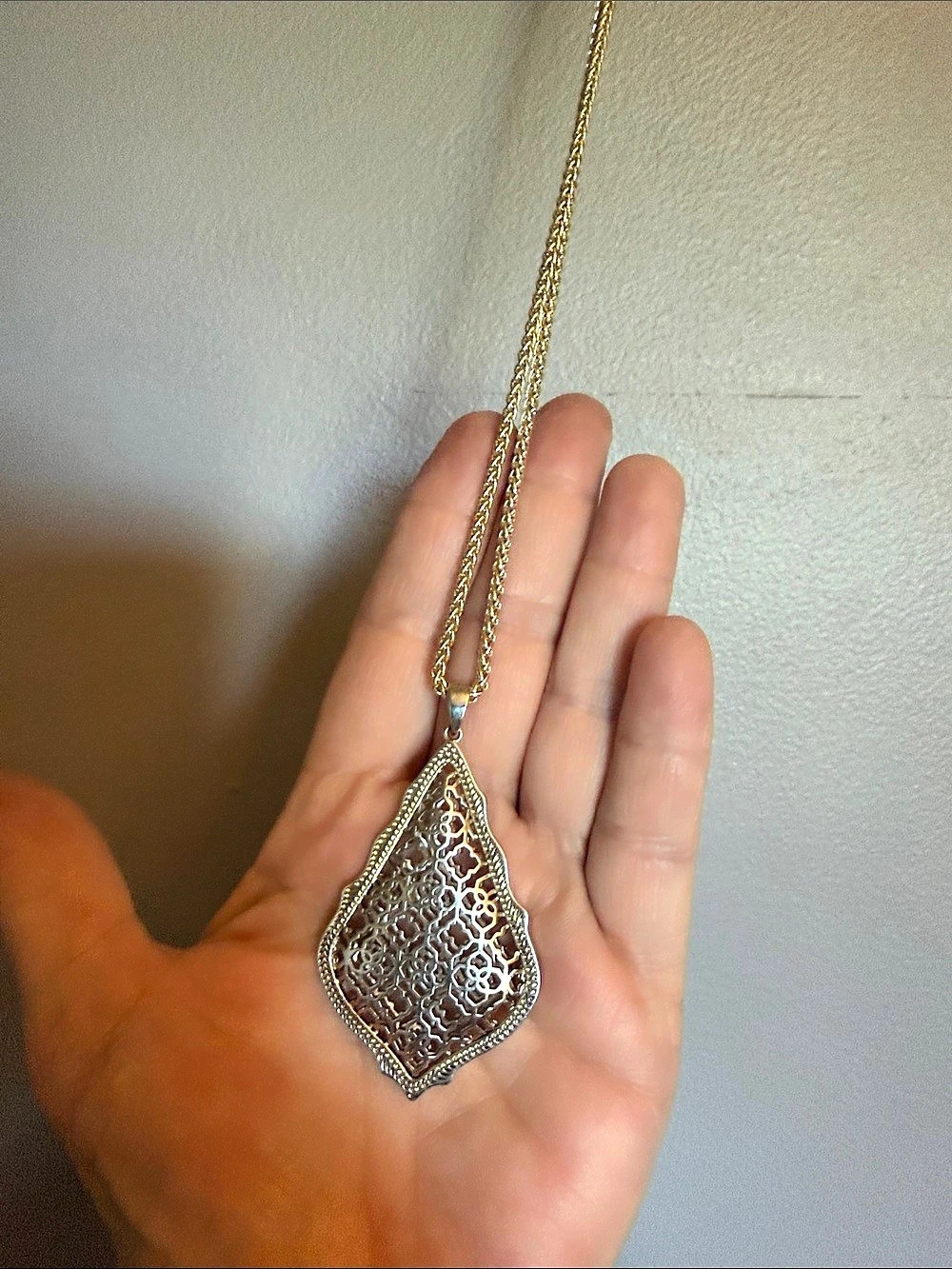 Kendra Scott Silver Simon Filigree Teardrop Long Necklace